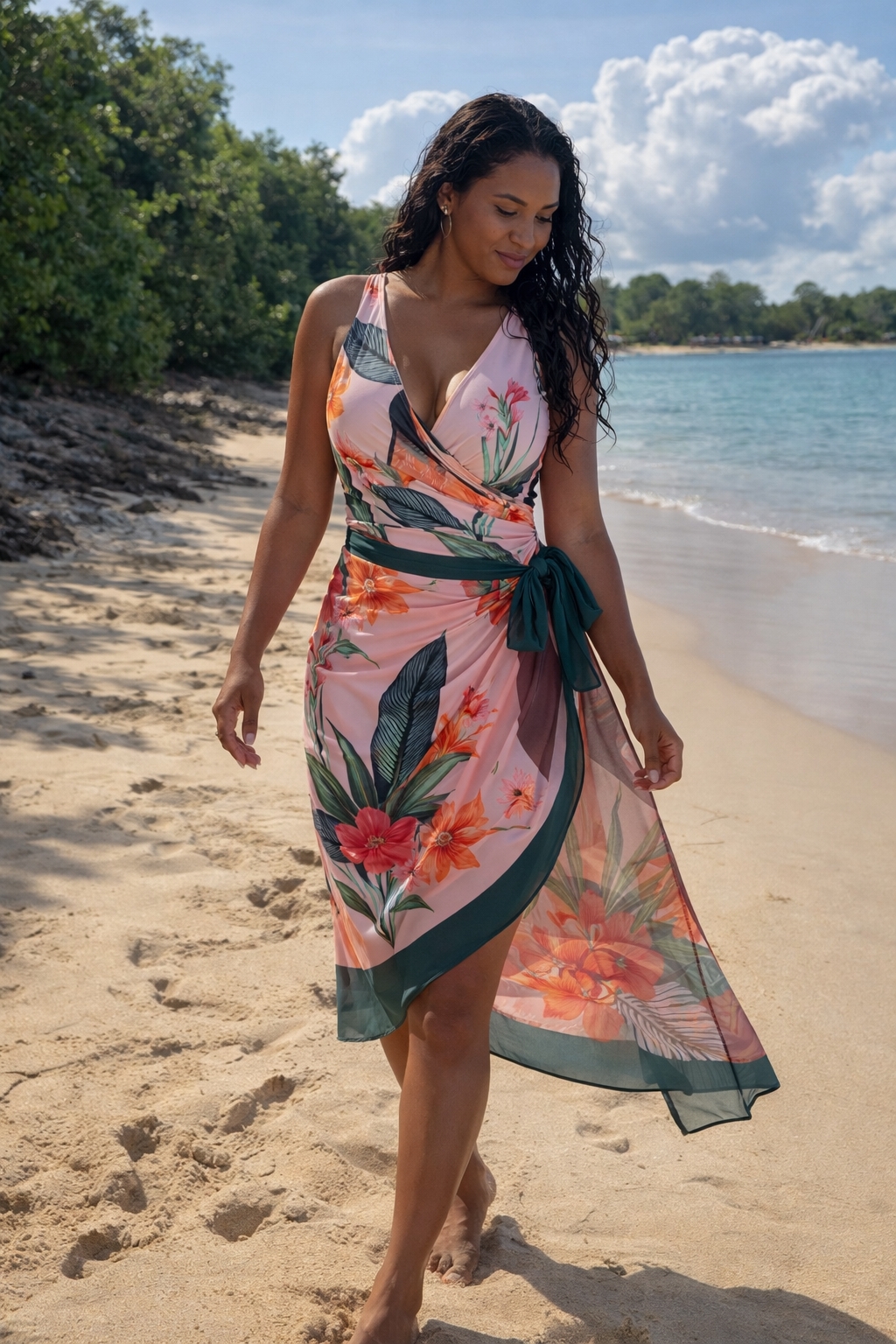 Ensemble bikini jupe bohème NAÏRA – Matière douce et fluide, détail jupe