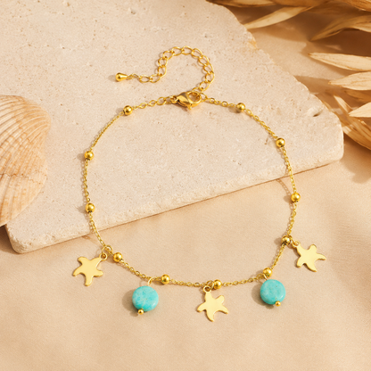 Cheville Azur | Étoiles Dorées & Pierres Turquoise
