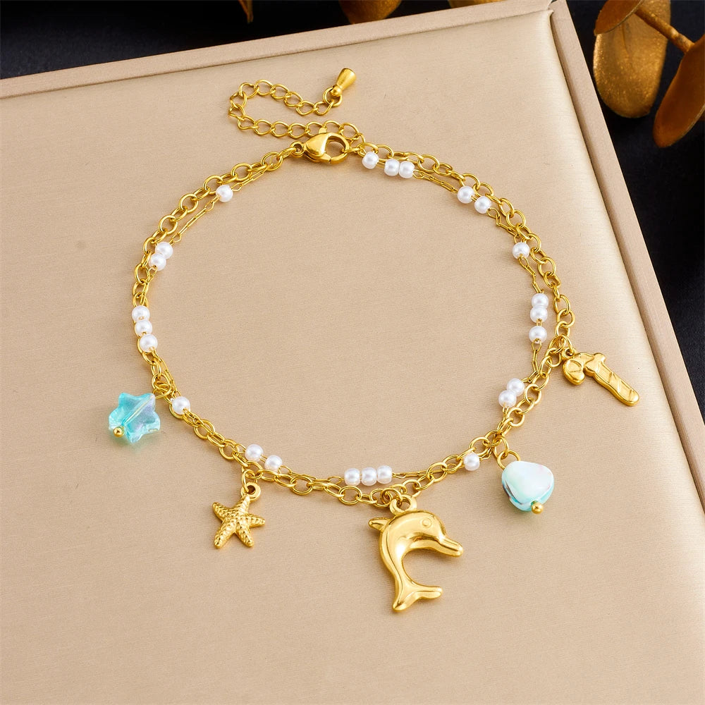 Cheville Océan Enchanté | Dauphin, Étoile & Turquoise